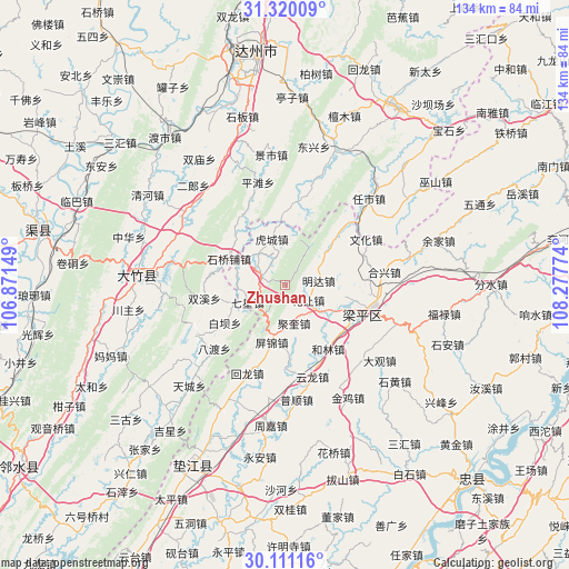 Zhushan on map