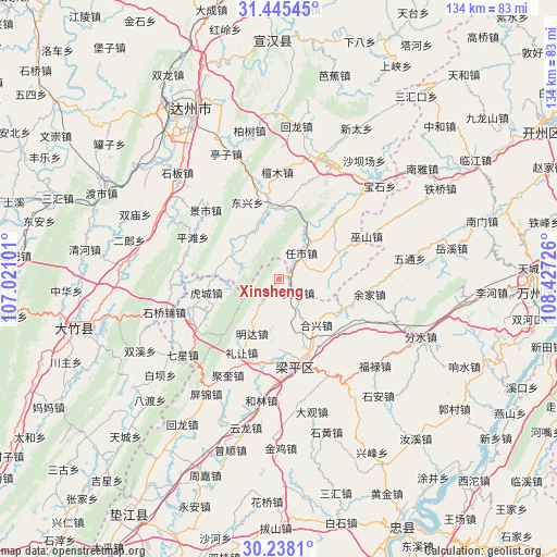 Xinsheng on map