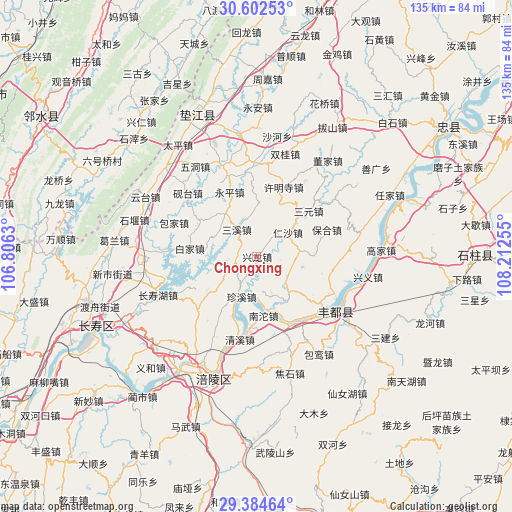 Chongxing on map