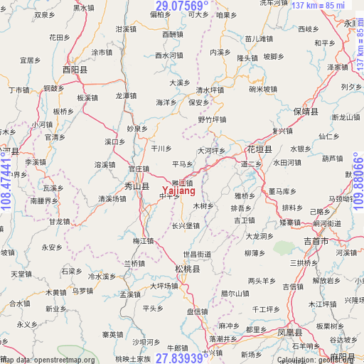 Yajiang on map