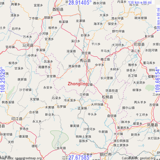 Zhongling on map