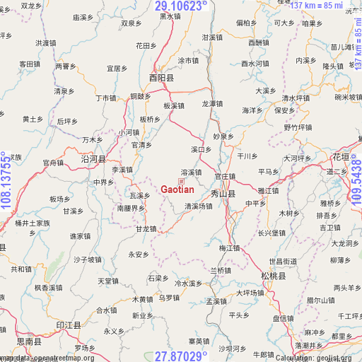 Gaotian on map