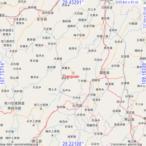 Tianguan on map