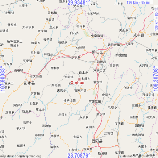 Xinhua on map