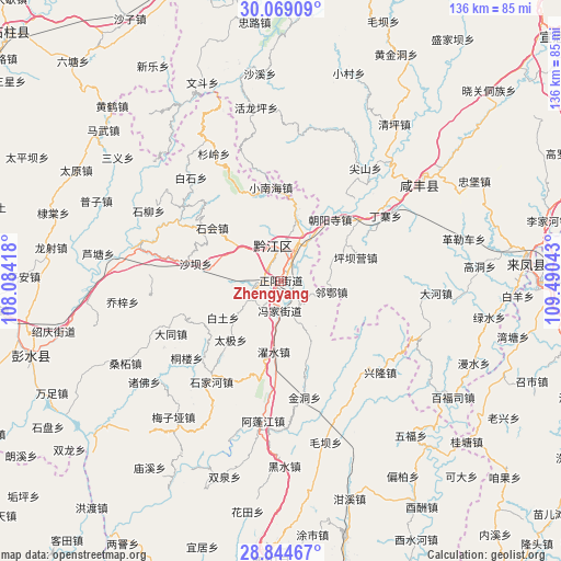 Zhengyang on map