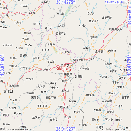 Qianjiang on map