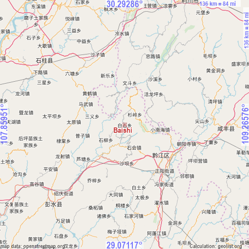 Baishi on map