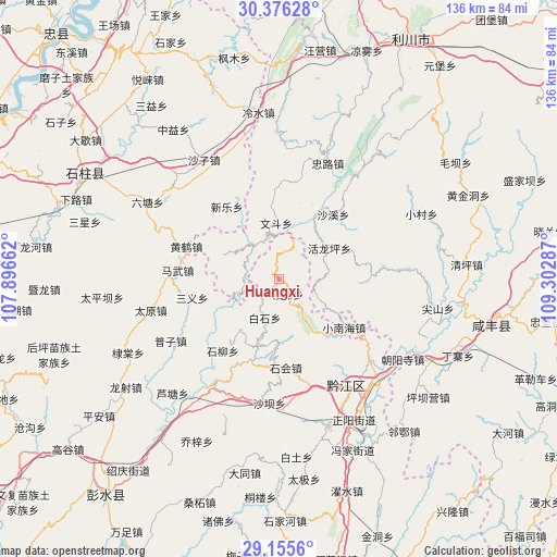 Huangxi on map