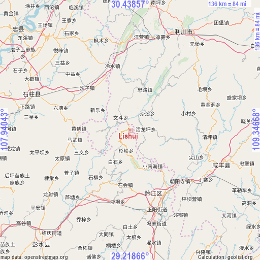 Lishui on map