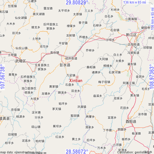 Xintian on map