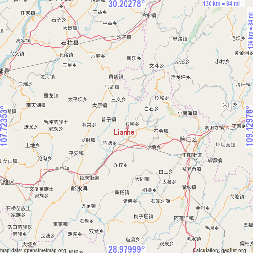 Lianhe on map