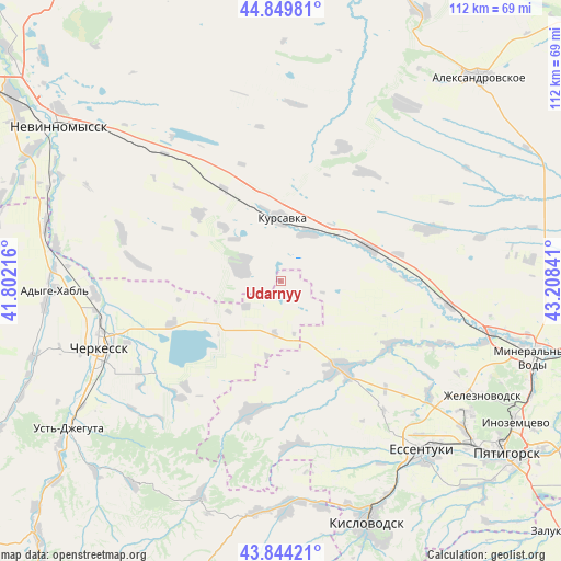 Udarnyy on map