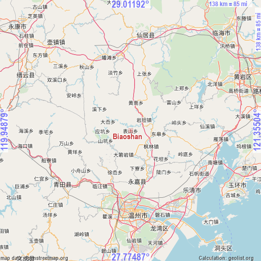 Biaoshan on map