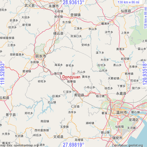 Dongyuan on map