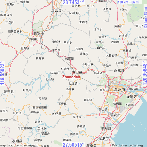 Zhangdan on map