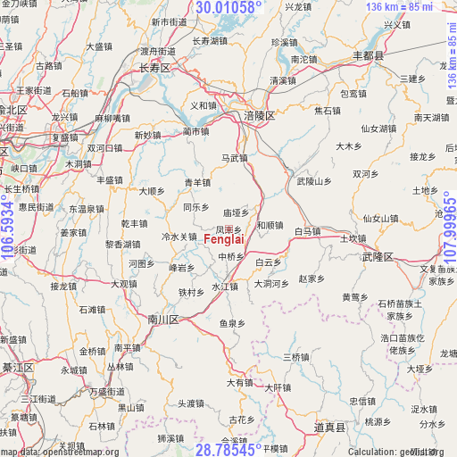 Fenglai on map