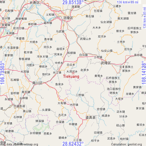 Tiekuang on map