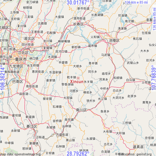 Xincun on map