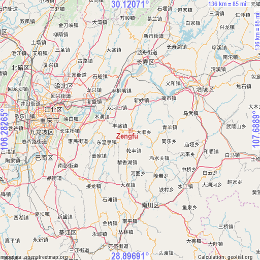 Zengfu on map