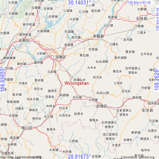 Wulongshan on map