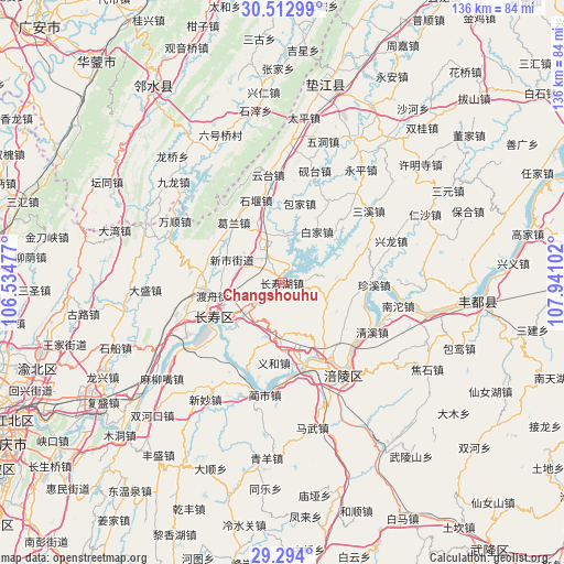 Changshouhu on map