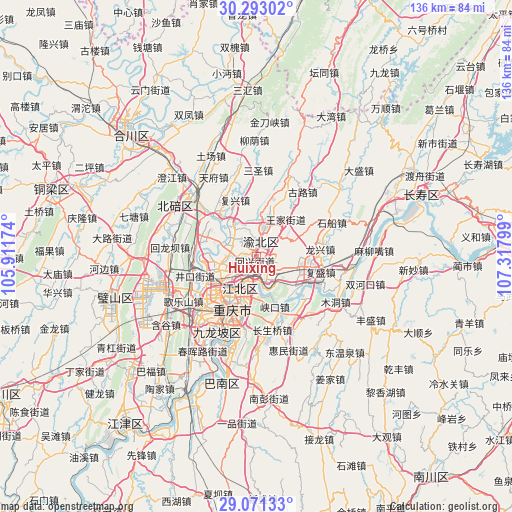 Huixing on map