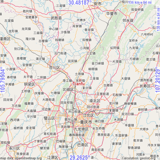 Tianfu on map