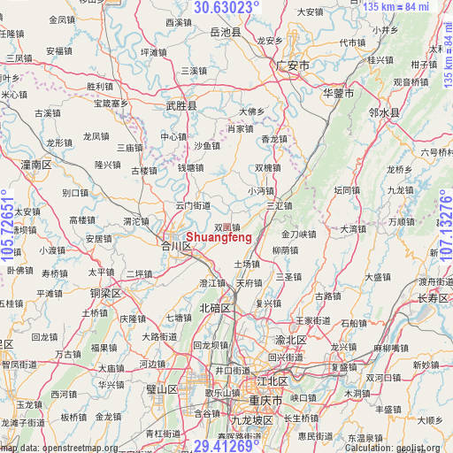 Shuangfeng on map