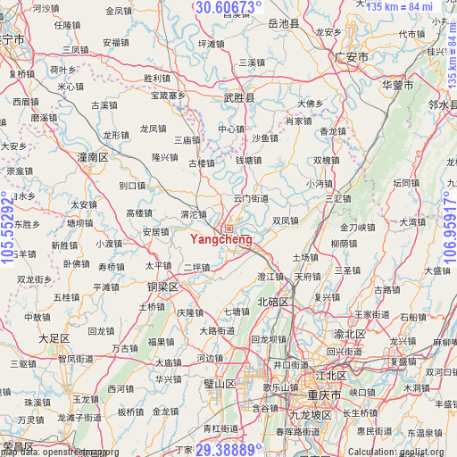 Yangcheng on map