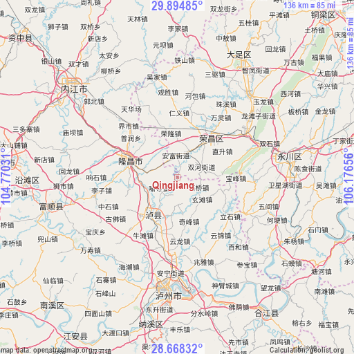 Qingjiang on map