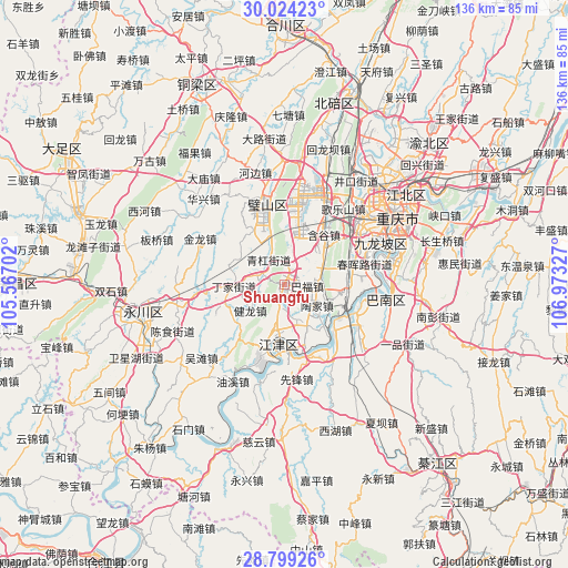 Shuangfu on map