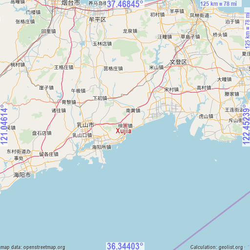 Xujia on map