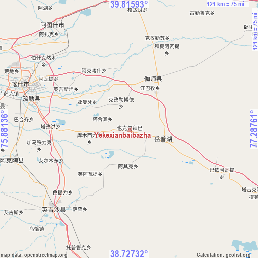 Yekexianbaibazha on map