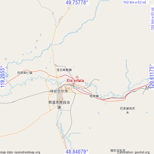 Xie’ertala on map