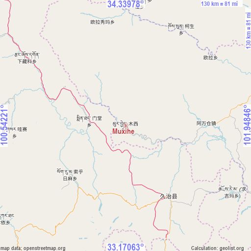 Muxihe on map