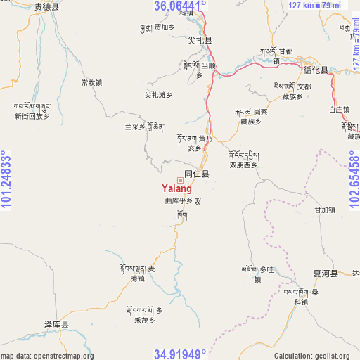 Yalang on map