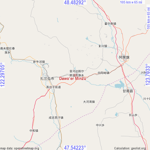 Dawo’er Minzu on map