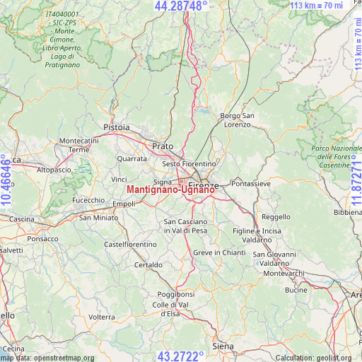 Mantignano-Ugnano on map