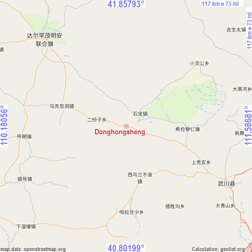 Donghongsheng on map