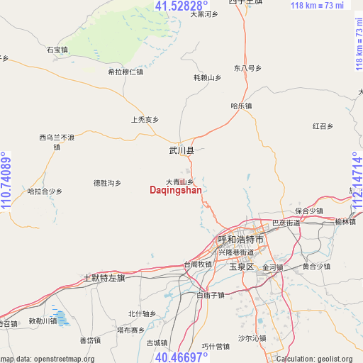 Daqingshan on map