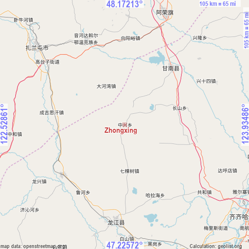 Zhongxing on map