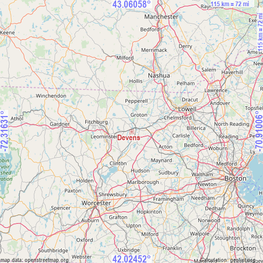 Devens on map