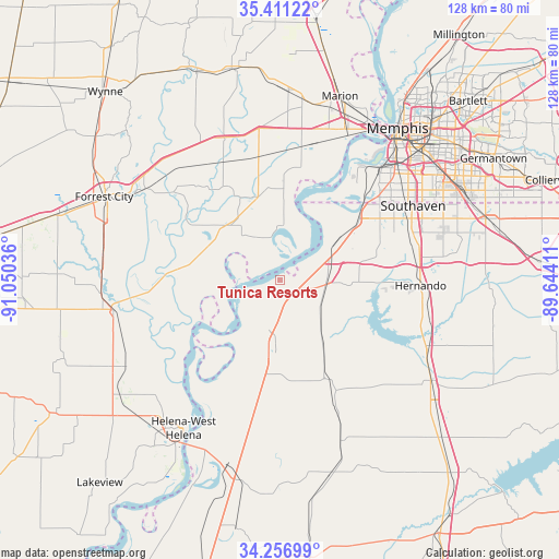 Tunica Resorts on map