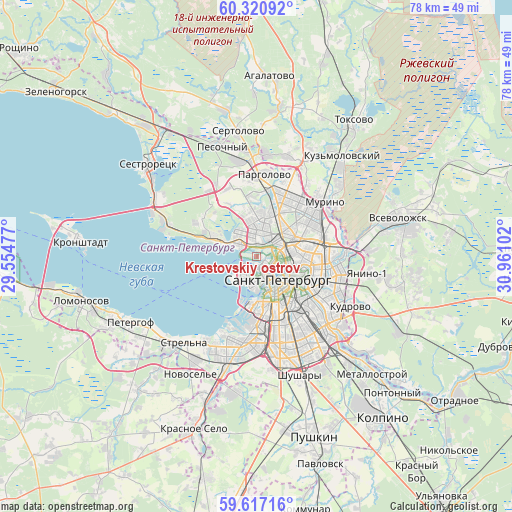 Krestovskiy ostrov on map