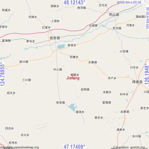 Jiefang on map