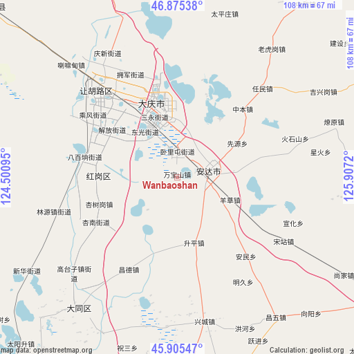 Wanbaoshan on map