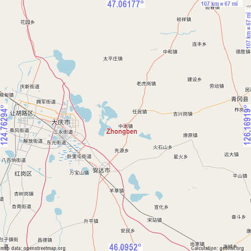 Zhongben on map
