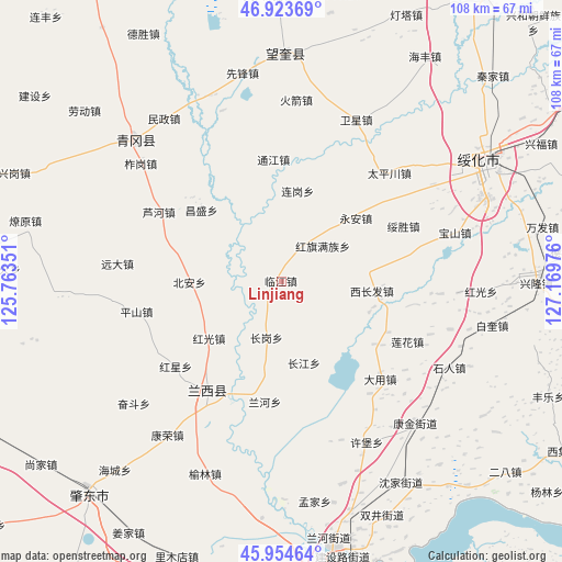 Linjiang on map