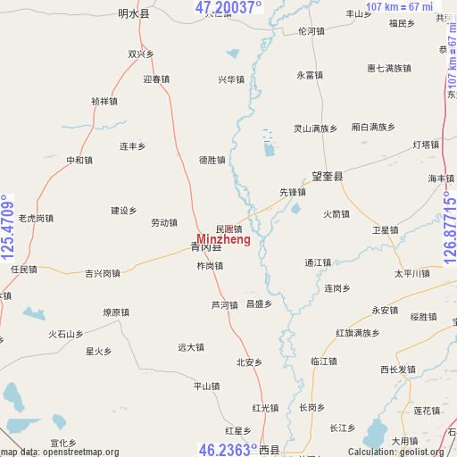 Minzheng on map