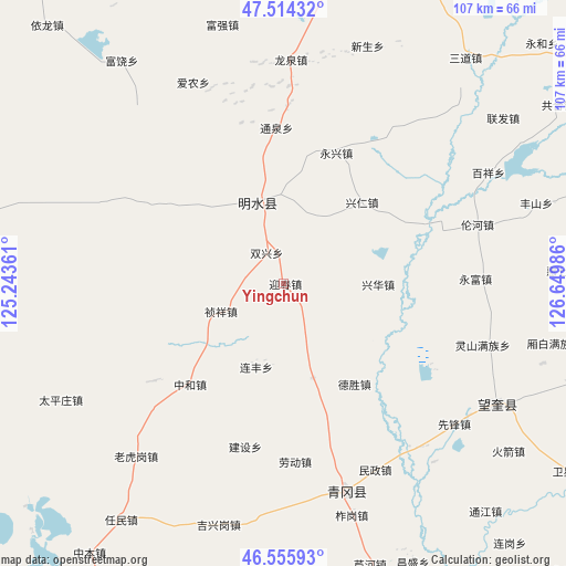 Yingchun on map